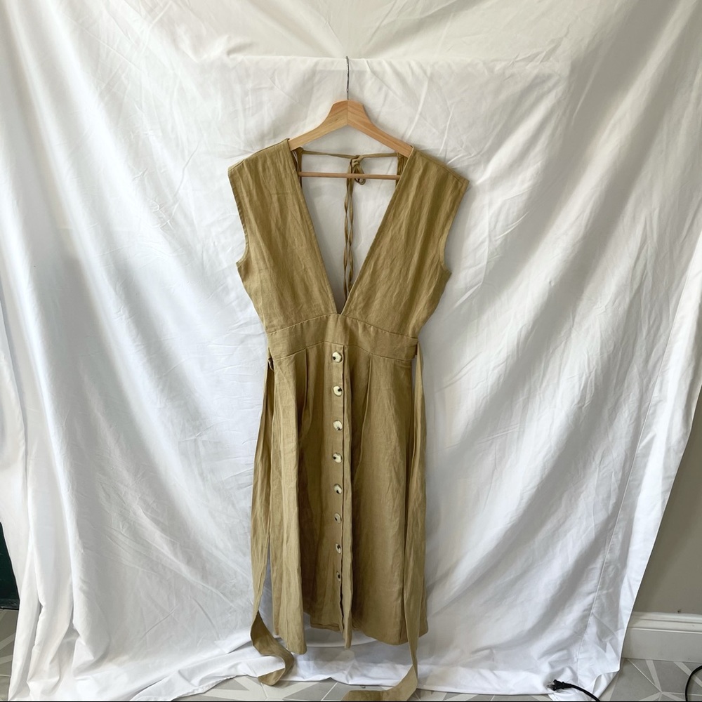 Tan linen midi dress